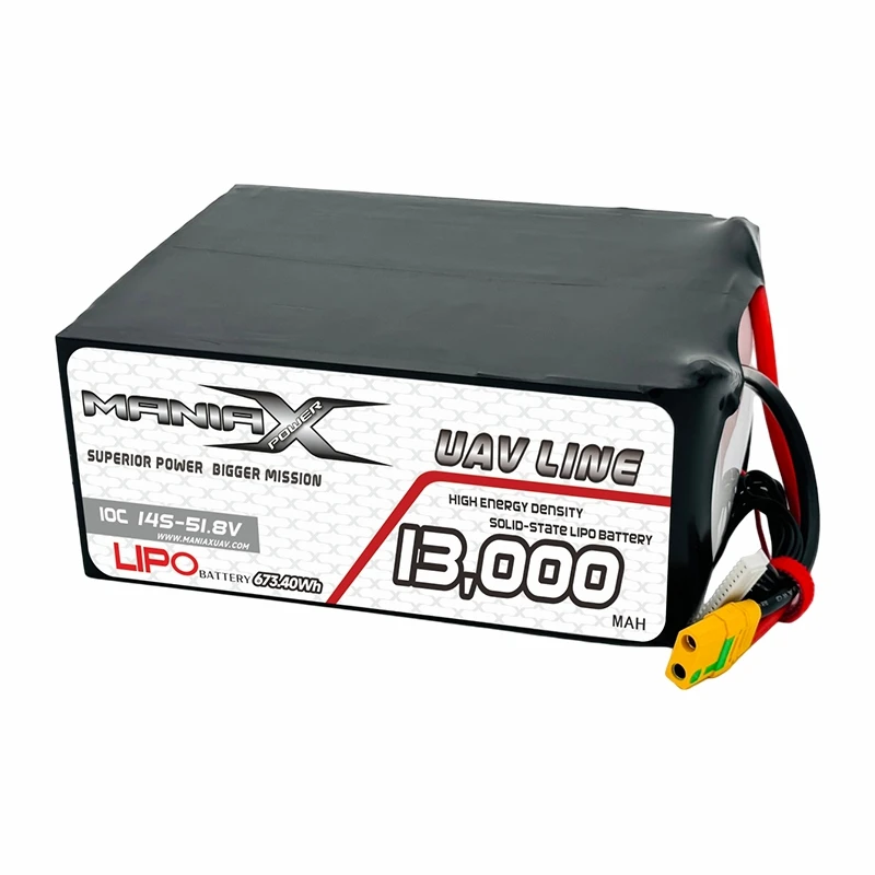 ManiaX Solid{0}}State Lipo 14S-51,8 V 13.000 mAH 10C baterija za drone in UAV