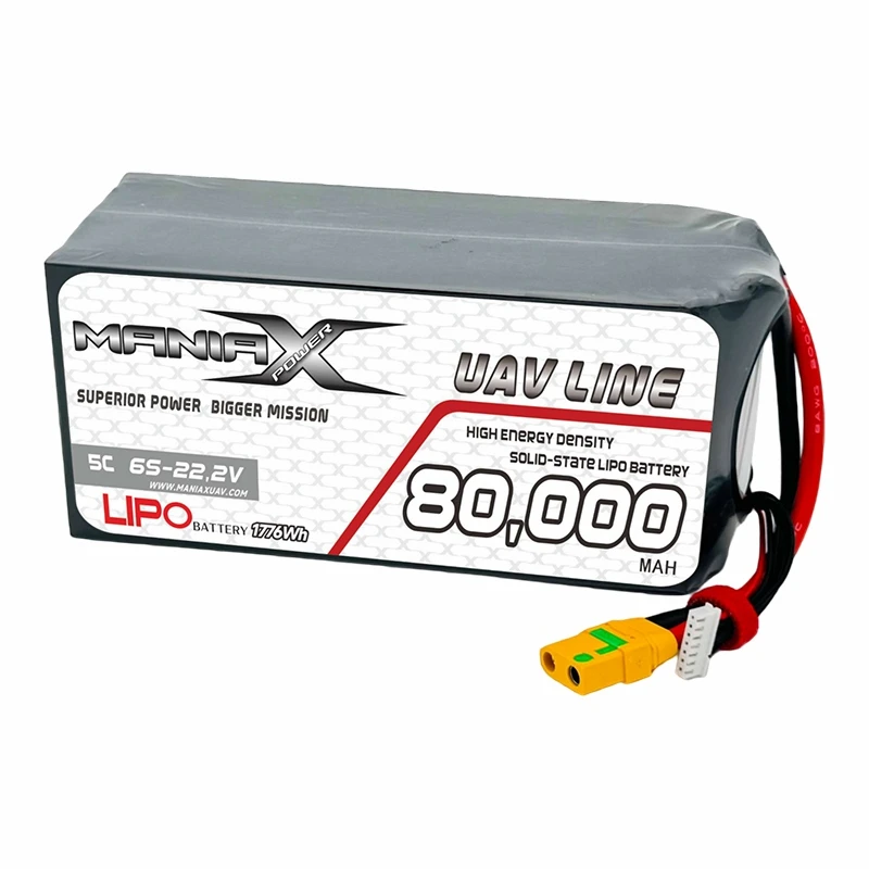 400 Wh/kg Solid{1}}Lipo 6S-22,2 V 80.000 mAh 5C baterija za drone/UAV/eVTOL/več rotorjev